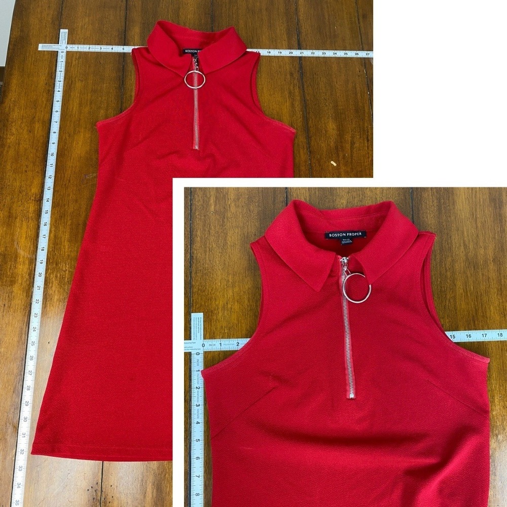 Boston Proper, Red 60's style Sleeveless O-Ring Quarter Zip Collar Mini Dress XS - Picture 7 of 8